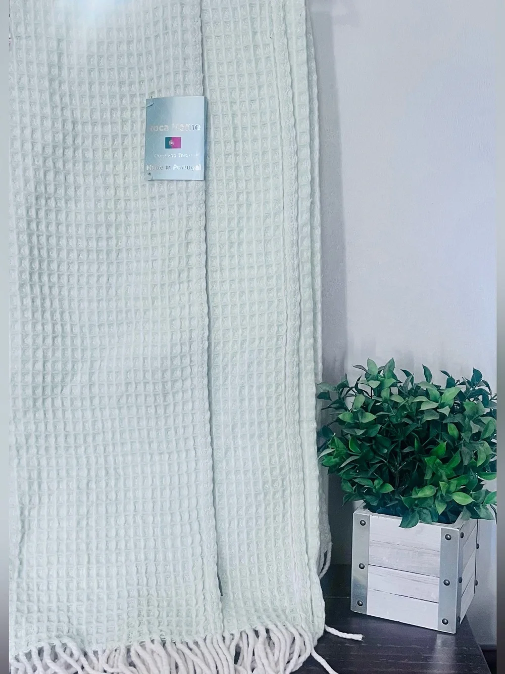 ROCA HOME PORTUGAL WAFFLE WEAVE KNIT COTTON MINT GREEN THROW BLANKET 50